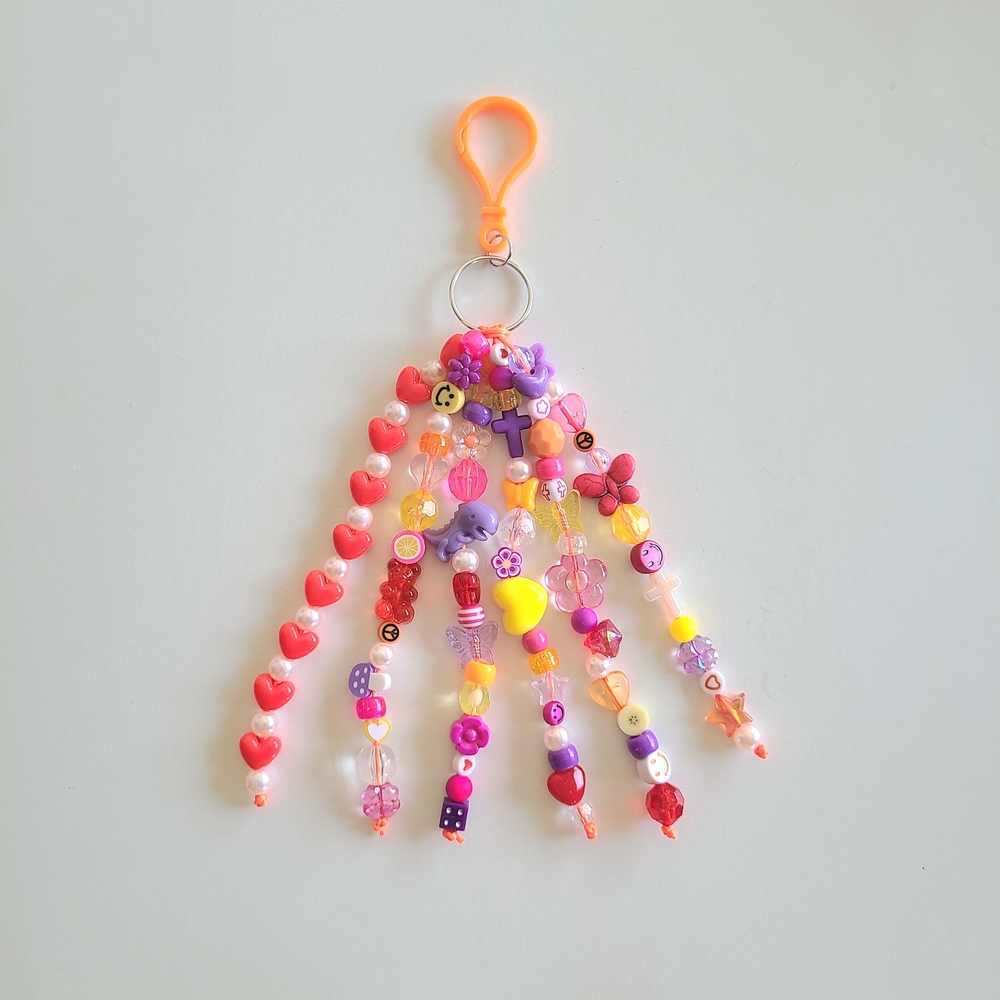 Red Heart Beaded Tassel Keychain Bag Charm Y2k 90s Maximalist